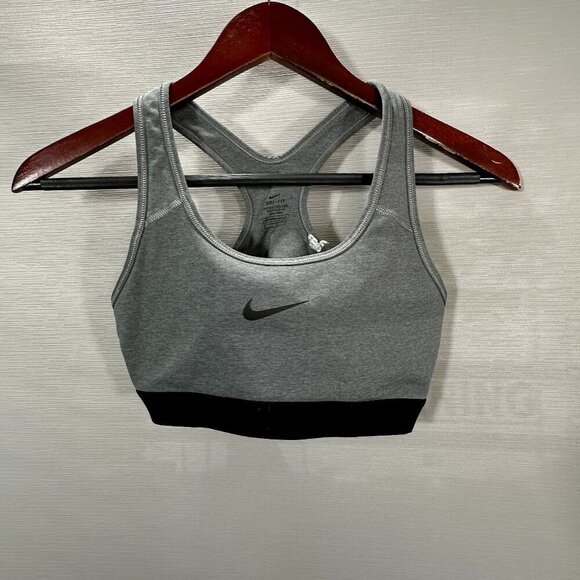 Nike Swoosh Sports Bra Womens Small Gray Stretch Medium Support Pullover - Picture 1 of 5